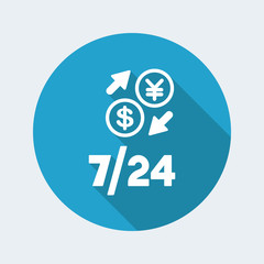 Foreign currency exchange 7/24 - Dollar - Yen - Vector web icon