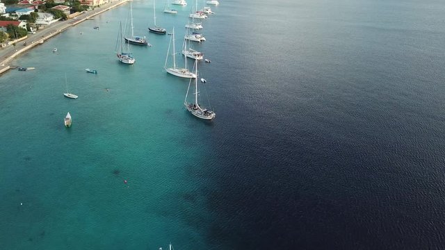 caribbean boat yacht harbor Bonaire island aerial drone top view 4K UHD