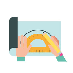 graphic designer hands working with protractor and pencil