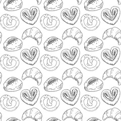 Seamless pattern with bakery products.