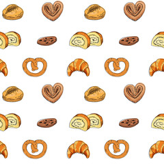 Seamless pattern with bakery products.