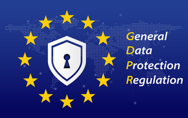 General Data Protection Regulation called GDPR 2018/2019 concept. EU flag. Digital transformation and security theme. Vector illustration