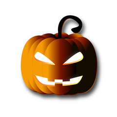 Halloween pumpkin paper art on isolated white background. Orange pumpkin lantern with shadow shading gradient mesh