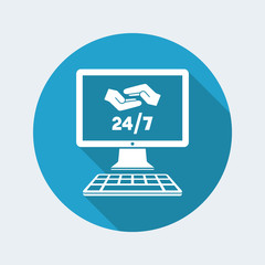 24/7 computer support - Vector flat icon