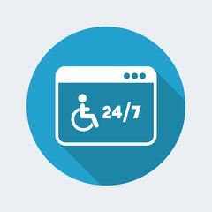 Online handicapped services 24/7 - Vector flat icon