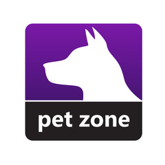 Pet zone sign with dog head and label for print and digital content