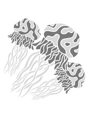 grau cool 3 viele team qualle schwimmen unterwasser ekelig glibbrig schön tauchen taucher tier fangarme comic cartoon clipart design