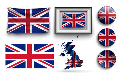 set of United Kingdom flags collection isolated