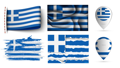 set of Greece flags collection isolated