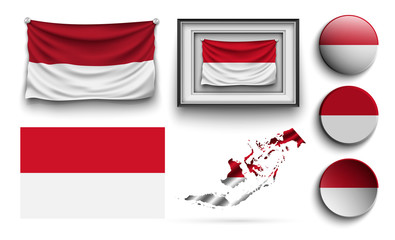 set of indonesia flags collection isolated