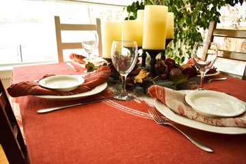 Table decorations for holiday meals at Christmas season