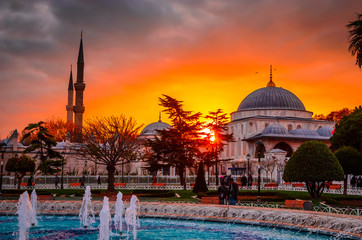 Naklejka premium The Blue Mosque, (Sultanahmet Camii) in sunset, Istanbul, Turkey.