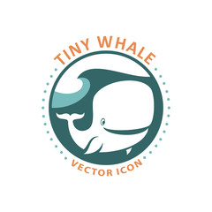 Cute tiny whale cartoon character round icon