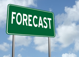 Forecast highway sign on blue sky background