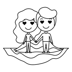 cartoon lovers couple on field kawaii characters