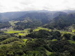 Fototapeta na wymiar Aerial view of Ooita's Mountains, these are called the 