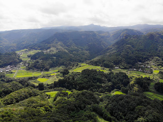 Fototapeta na wymiar Aerial view of Ooita's Mountains, these are called the 