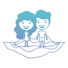 cartoon happy couple on field kawaii characters