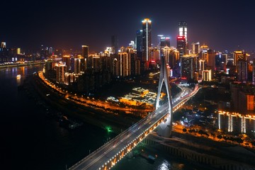 Fototapeta na wymiar Chongqing bridge night aerial