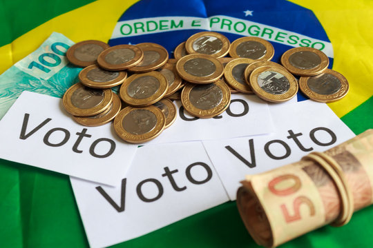 Political corruption in Brazil and the purchase of votes in elections. In a concept image.