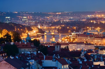 Fototapeta premium Prague skyline rooftop view at night