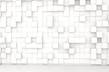 Modern Abstract White texture cube box wall room,3D Rendering