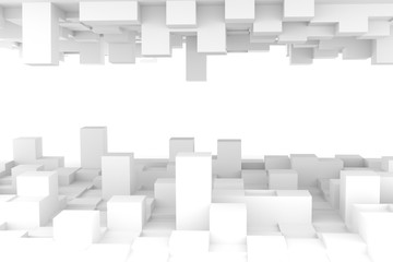 Abstract block white texture background transformation cube like a city building ,3D Rendering,Future world concept