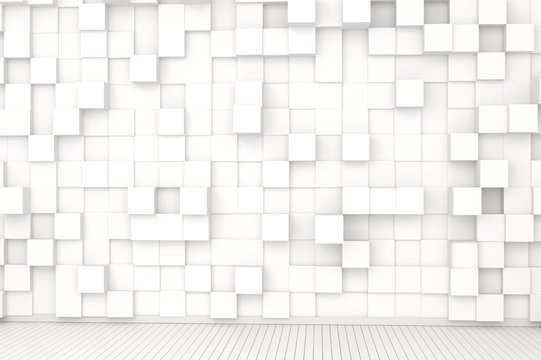 Fototapeta Modern Abstract White texture cube box wall room,3D Rendering