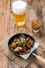 Deep fried pork small intestine or Chitterlings internal organs of pig