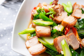 Crispy Pork Belly Stir Fry With Chinese Kale