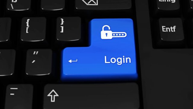 498. Login Rotation Motion On Blue Enter Button On Modern Computer Keyboard with Text and icon Labeled. Selected Focus Key is Pressing Animation. Website Development Concept