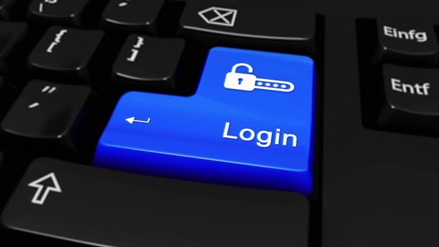 499. Login Round Motion On Blue Enter Button On Modern Computer Keyboard with Text and icon Labeled. Selected Focus Key is Pressing Animation. Website Development Concept