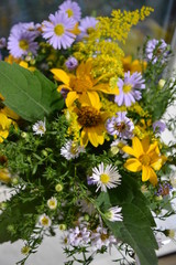 A flower bouquet of beautiful wild Ukrainian wildflowers made with a soul from the steppe part of Ukraine