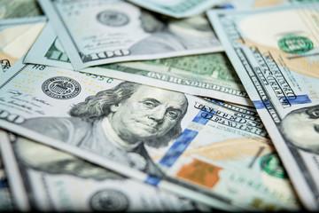 Dollars Closeup Concept. American Dollars Cash Money. One Hundred Dollar Banknotes.