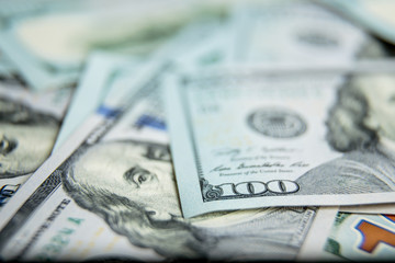 Dollars Closeup Concept. American Dollars Cash Money. One Hundred Dollar Banknotes.