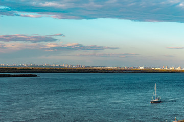 Yacht on the Ussuri river near the city of Khabarovsk