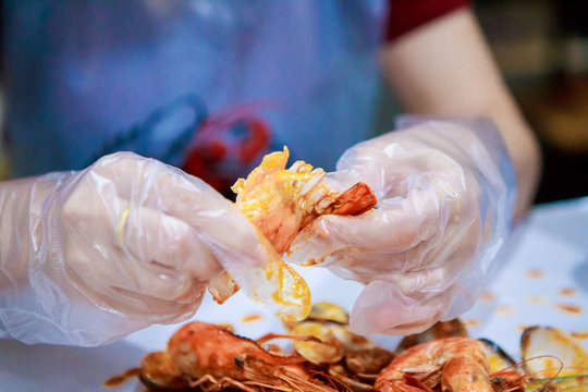 Family Eating Seafood