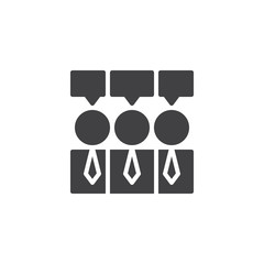 Consensus vector icon. filled flat sign for mobile concept and web design. Businessmen and speech bubble simple solid icon. Brainstorming symbol, logo illustration. Pixel perfect vector graphics