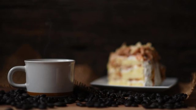 Hot Coffee with Cake In the morning of the day Warm atmosphere