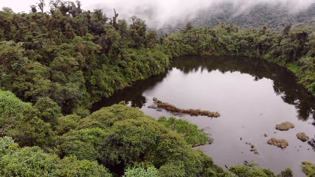 Volcanic Crater lake. surrounded by primary montane rainforest, on the flanks of Volcan Sumaco, in the Ecuadorian Amazon