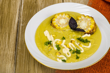 Vegetable diet soup with zucchini and corn