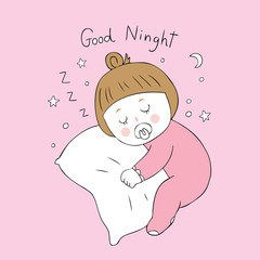 Cartoon cute girl sleeping vector.