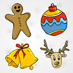 4 Christmas Ornament - Ginger Bread, Bauble, Bell and Deer