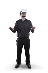 Businessman wearing virtual reality glasses