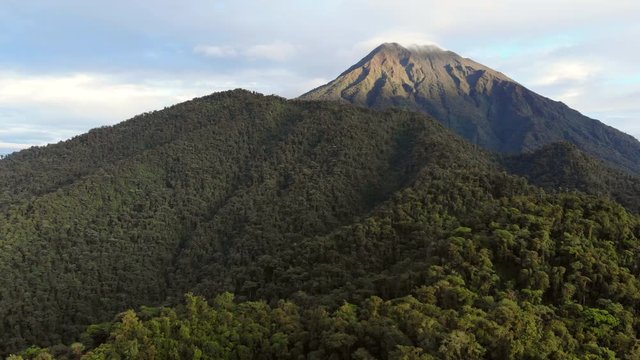 Aerial view of Sumaco Volcano at dawn, the slopes clothed with pristine montane rainforest in the Ecuadorian Amazon. 