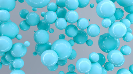 Blue spheres of random size on white background