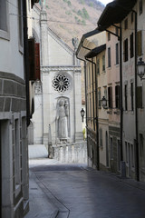 Narrow street of city called GEMONA DEL FRIULI in Northern Italy