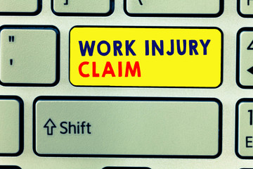 Handwriting text writing Work Injury Claim. Concept meaning Medical care reimbursement Employee compensation.