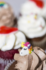 Sweet dessert handmade chocolate unicorns cupcakes