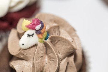 Sweet dessert handmade chocolate unicorns cupcakes